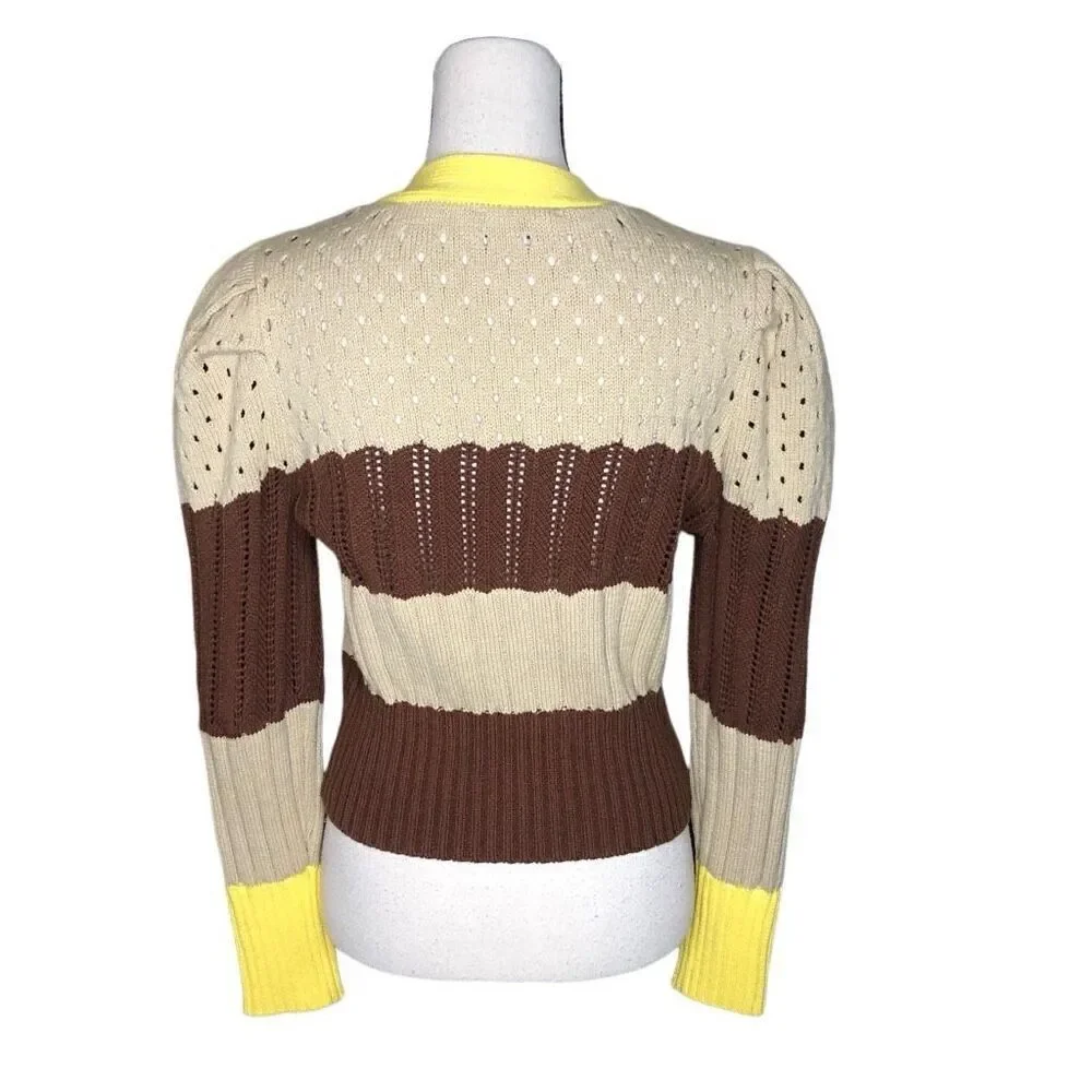 Calligraphie Mixed Stitch Puff Slv Light Academia, Elevated Indie Cropped Swtr S